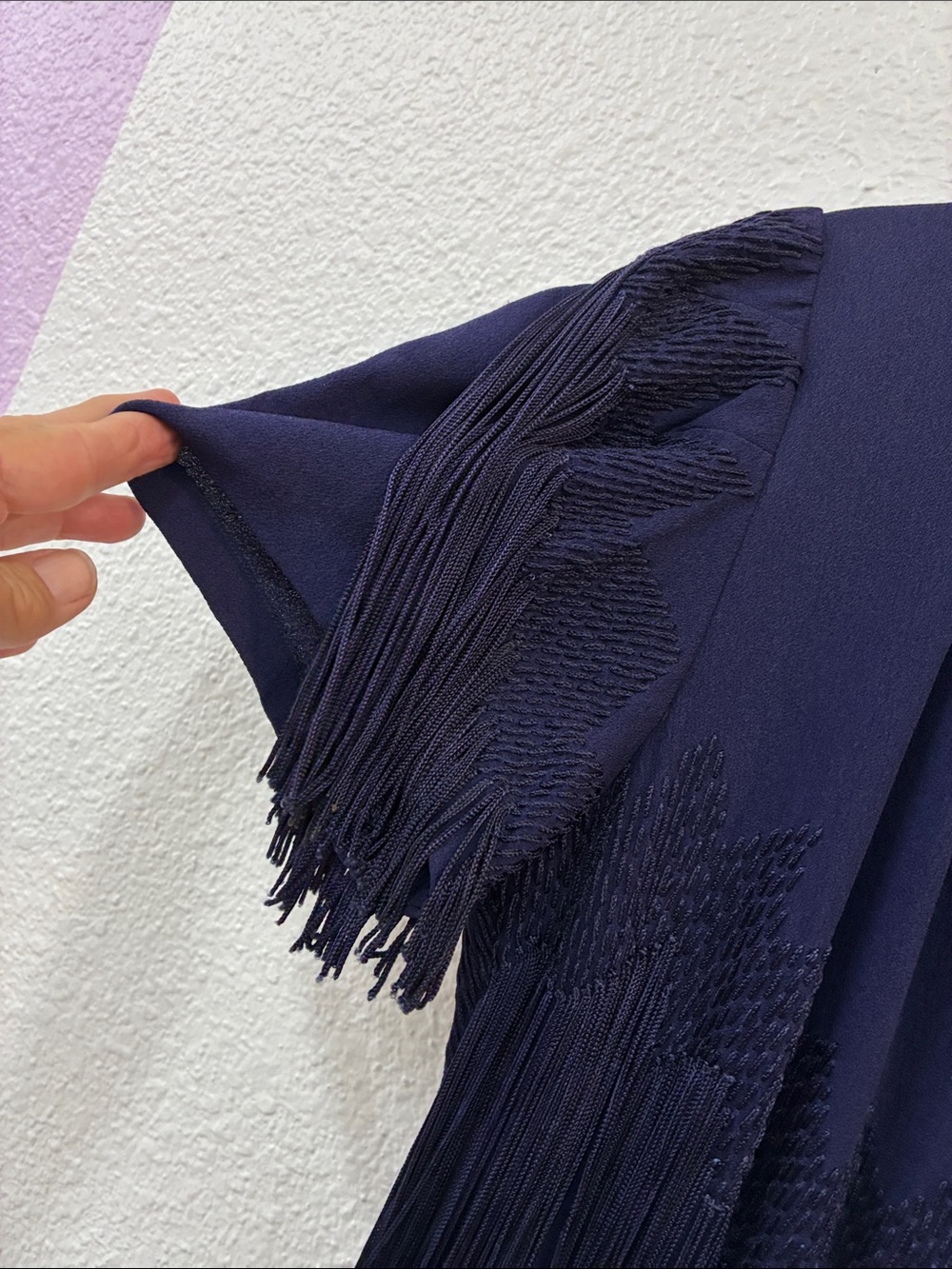 Vintage Crepe 1930's 1920's Navy Blue HEAVY FRINGE Midi Dress Secretary Small - Picture 2 of 7